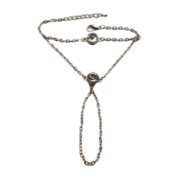 New Women Silver Metal Hand Chain Fashion Bracelet Connected Ring 2 Bling Beads - Picture 16 of 17